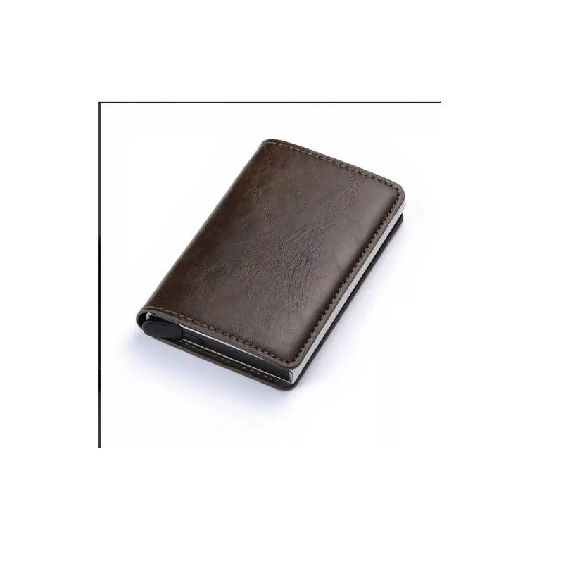 GENERICO - Billetera Minimalista Tarjetero Hombre Mujer Rfid Cuero Pu Marrón