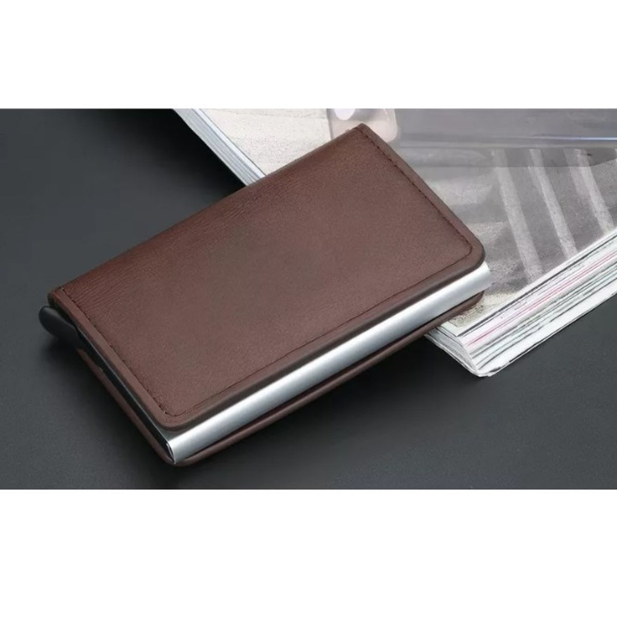 GENERICO - Billetera Minimalista Tarjetero Hombre Mujer Rfid Cuero Pu Marrón
