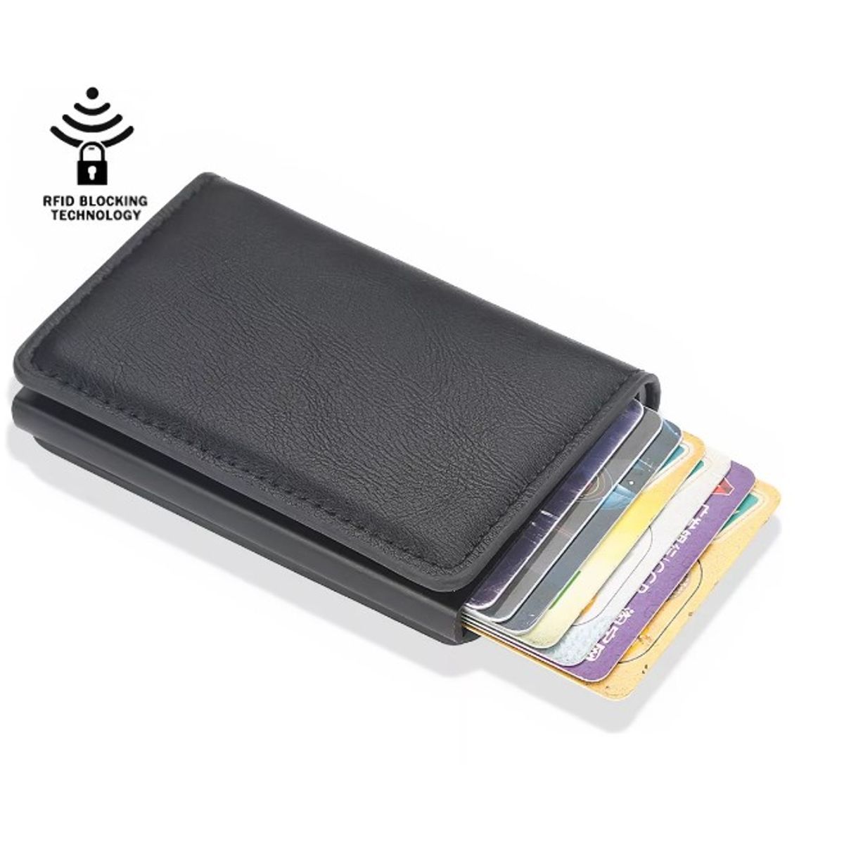 GENERICO - Billetera Minimalista Tarjetero Hombre Mujer Rfid Cuero Pu Negro