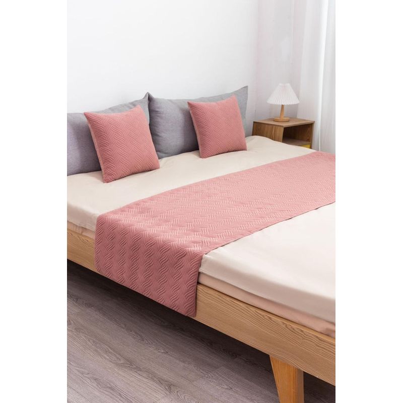 GENERICO - Piecera De Cama Terciopelo Plush King + 2 Fundas 70x210cm - Rosa