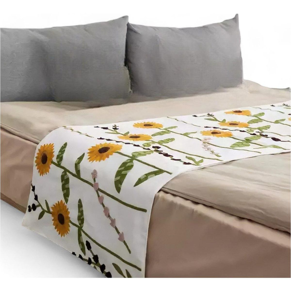 GENERICO - Pieceras Bordadas Para Cama 2 Plazas Lino Bordado Diseños