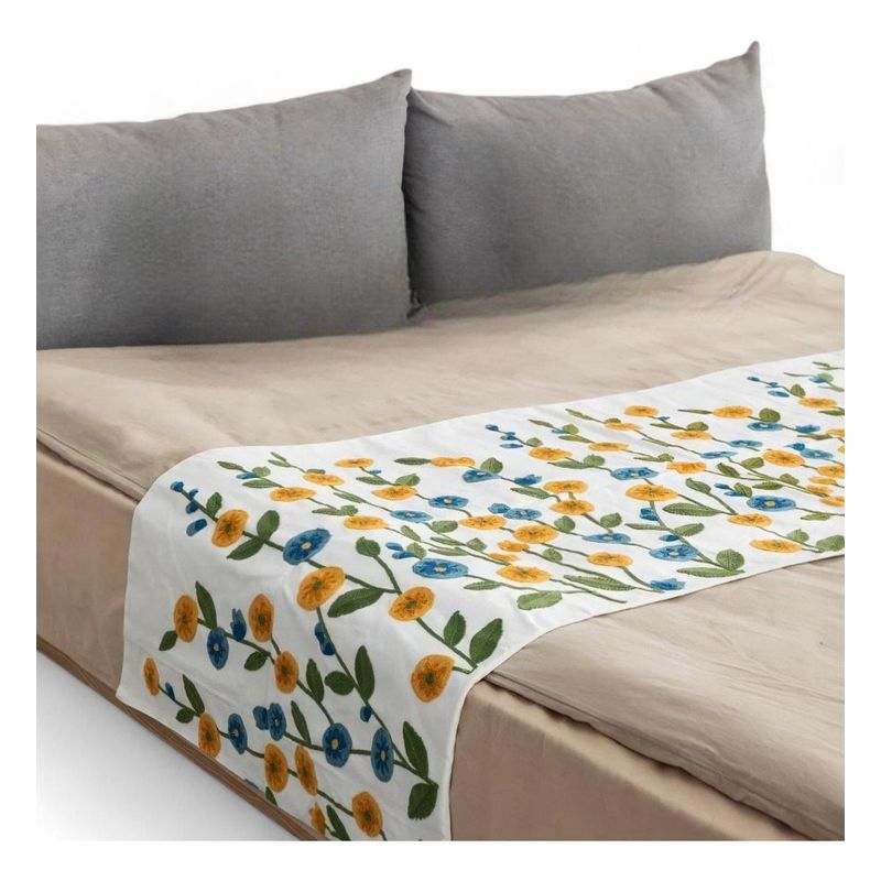 GENERICO - Pieceras Bordadas Para Cama 2 Plazas Lino Bordado Diseños