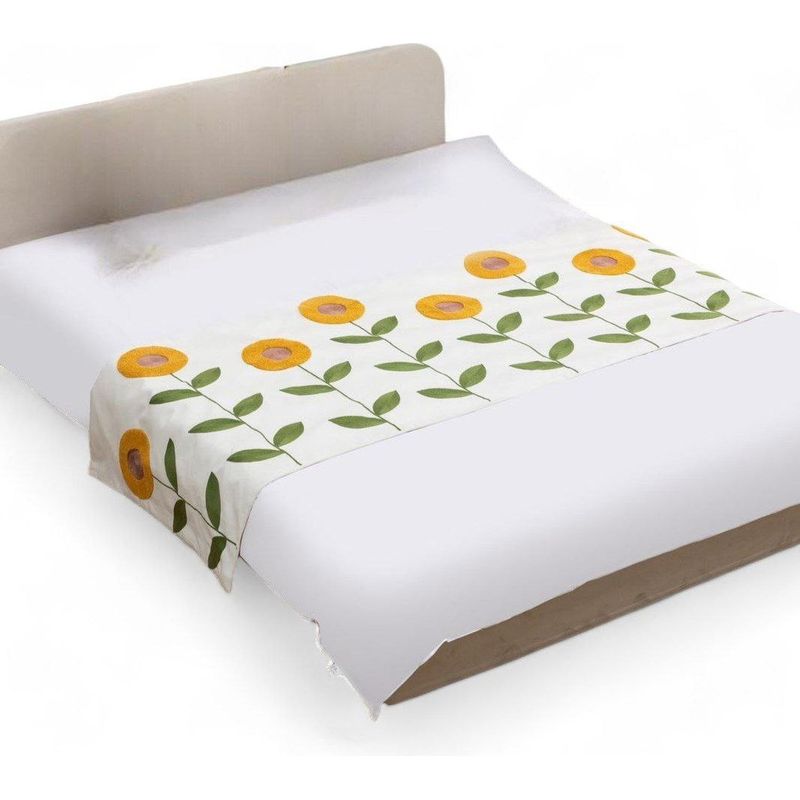 GENERICO - Pieceras Bordadas Para Cama 2 Plazas Lino Bordado Diseños