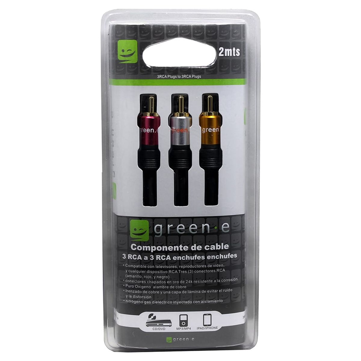GREEN E - Cable Audio Stereo Video 3 RCA / 3 RCA  2MTS