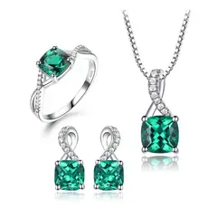 ZG JOYAS - Set de Anillo Collar Aros Plata S925 Esmeralda 6mm Regalo Mujer