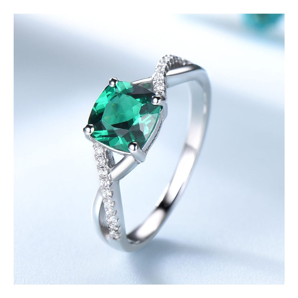 ZG JOYAS - Set de Anillo Collar Aros Plata S925 Esmeralda 6mm Regalo Mujer