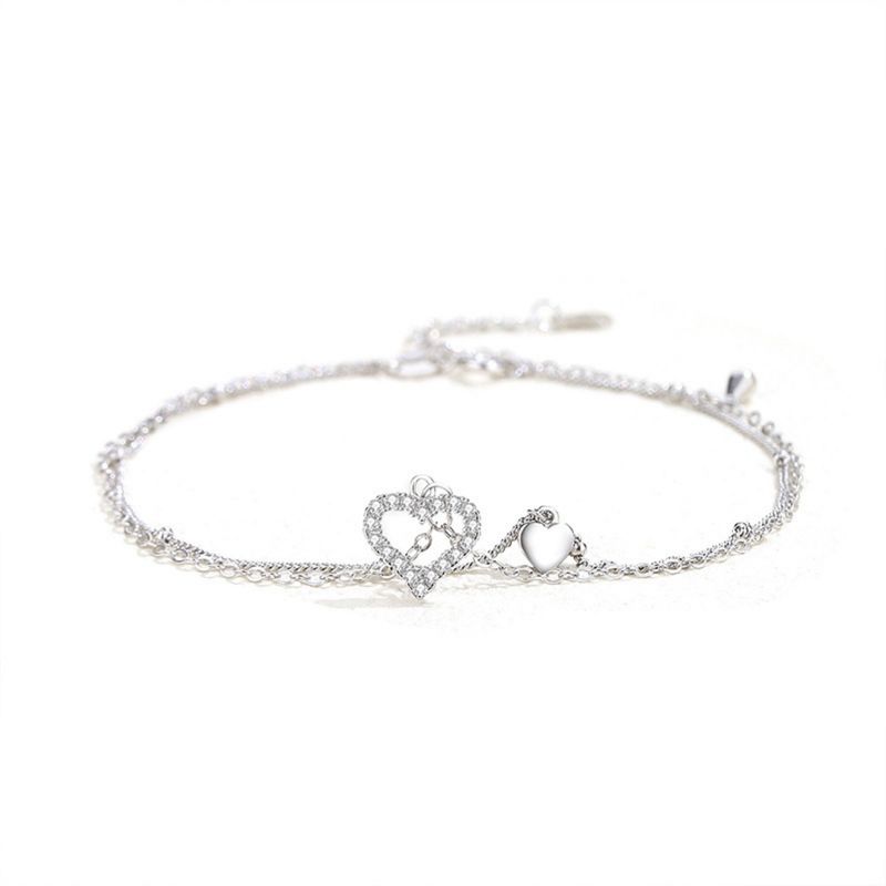 ZG JOYAS - Tobillera Mujer Plata S925 Corazón Circón Elegante Ajustable