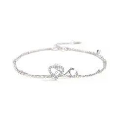 ZG JOYAS - Tobillera Mujer Plata S925 Corazón Circón Elegante Ajustable