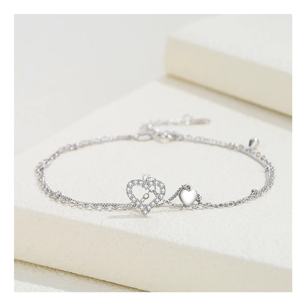 ZG JOYAS - Tobillera Mujer Plata S925 Corazón Circón Elegante Ajustable