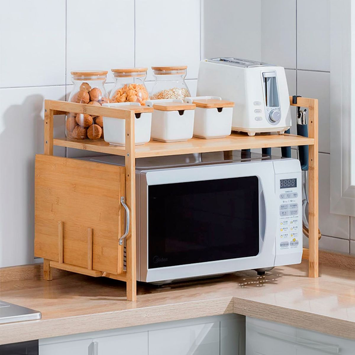 GENERICO - Rack Estante Organizador Para Microondas De Bambú Altura Ajustable