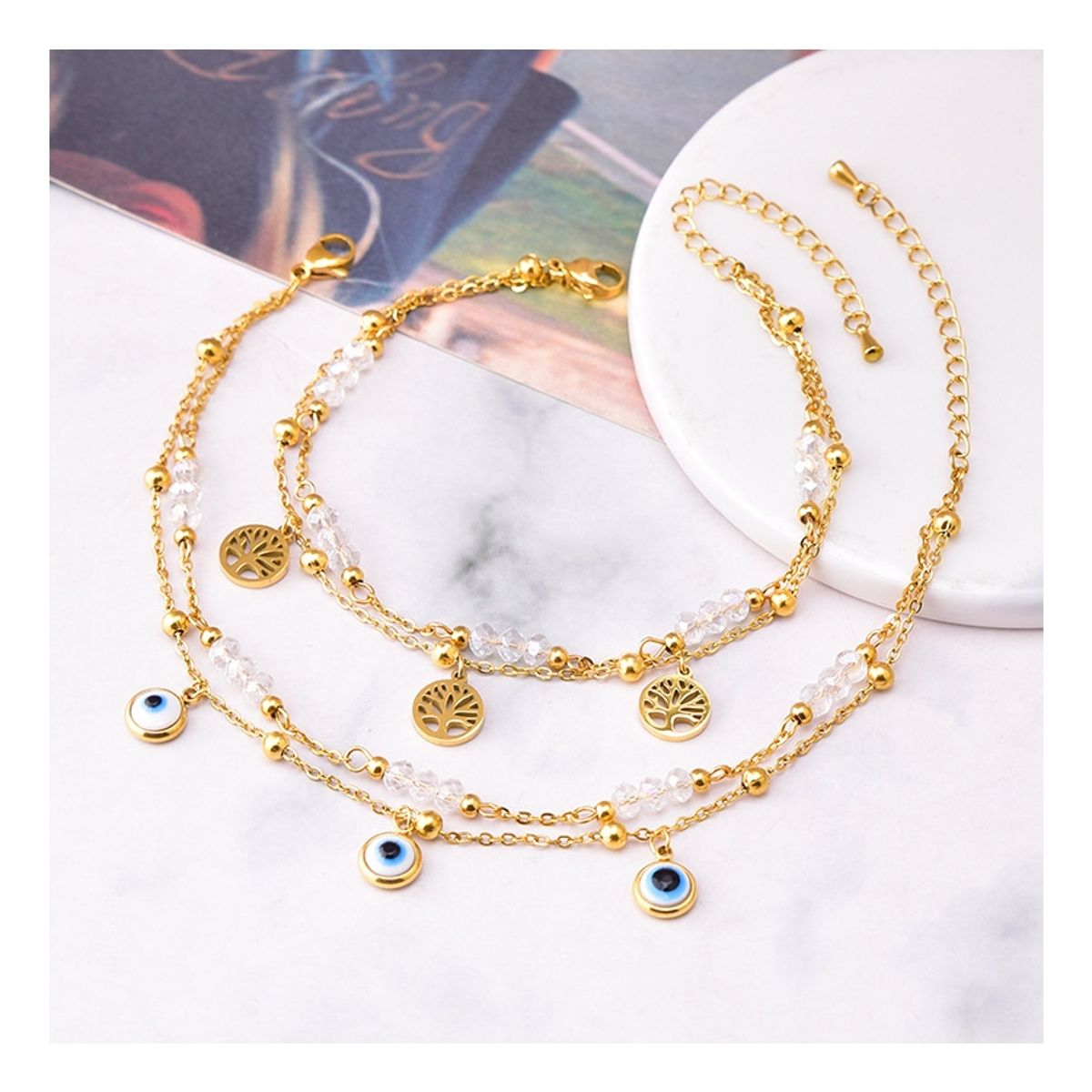 GENERICO - Tobillera 26 cm Mujer Ojo Turco Enchapado En Oro 18k