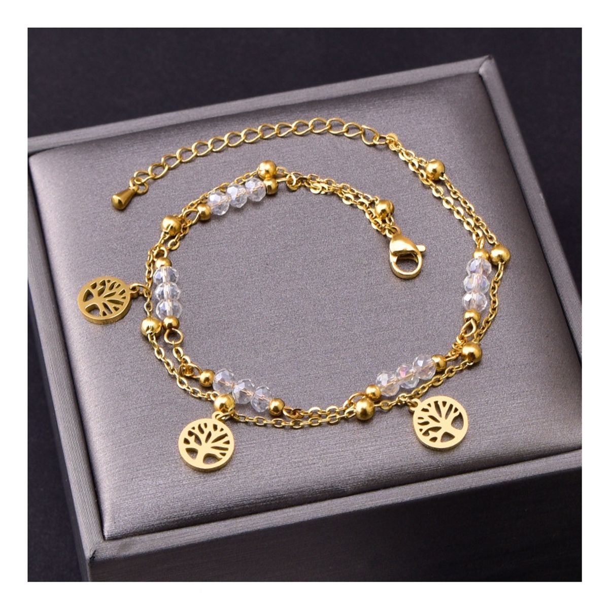 ZG JOYAS - Tobillera 26 cm Mujer Árbol de la vida Enchapado En Oro 18k