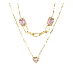 ZG JOYAS - Set Collar Doble y Aros Galvanizado En Oro Regalo Mujer