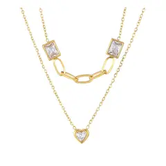 ZG JOYAS - Set Collar Doble y Aros Galvanizado En Oro Regalo Mujer