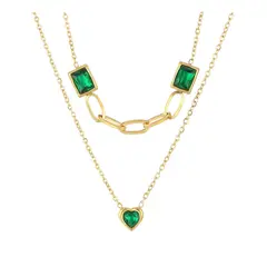 ZG JOYAS - Set Collar Doble y Aros Galvanizado En Oro Regalo Mujer