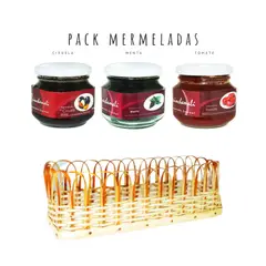 QUINCHAMALI MERMELADA GOURMET - Pack Ciruela Menta Tomate en cesta de mimbre