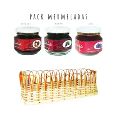 QUINCHAMALI MERMELADA GOURMET - Pack Ciruela Menta Uva en cesta de mimbre