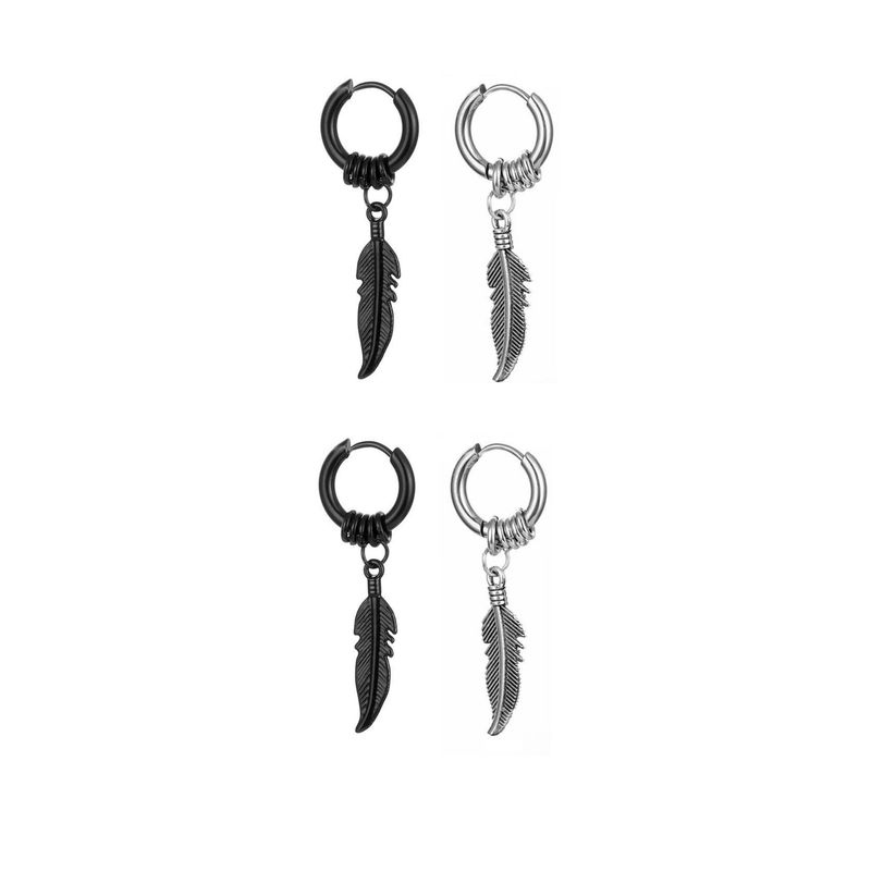 ZG JOYAS - 2 Pares Aros Hombre Mujer Pluma Piercing Acero Quirúrgico