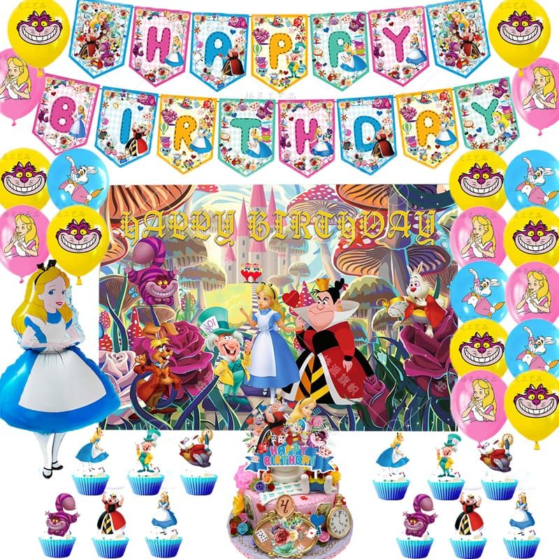 GENERICO - Set Decoración Globos + telon Alicia wonderland