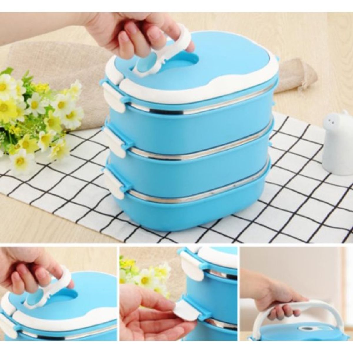 GENERICO - Contenedor Taper Portátil Térmico Con Asa De Almuerzo 3 Capas