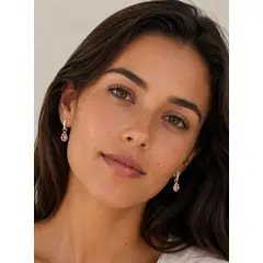 BLOOM CRYSTAL - Aros Colgantes Oro con Cristales Rosa Vintage Aros Mujer Hipoalergénico