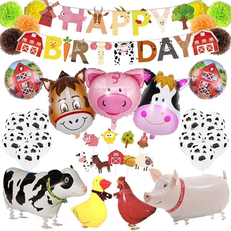 GENERICO - Set Decoración Globos + banderín Animales de la granja