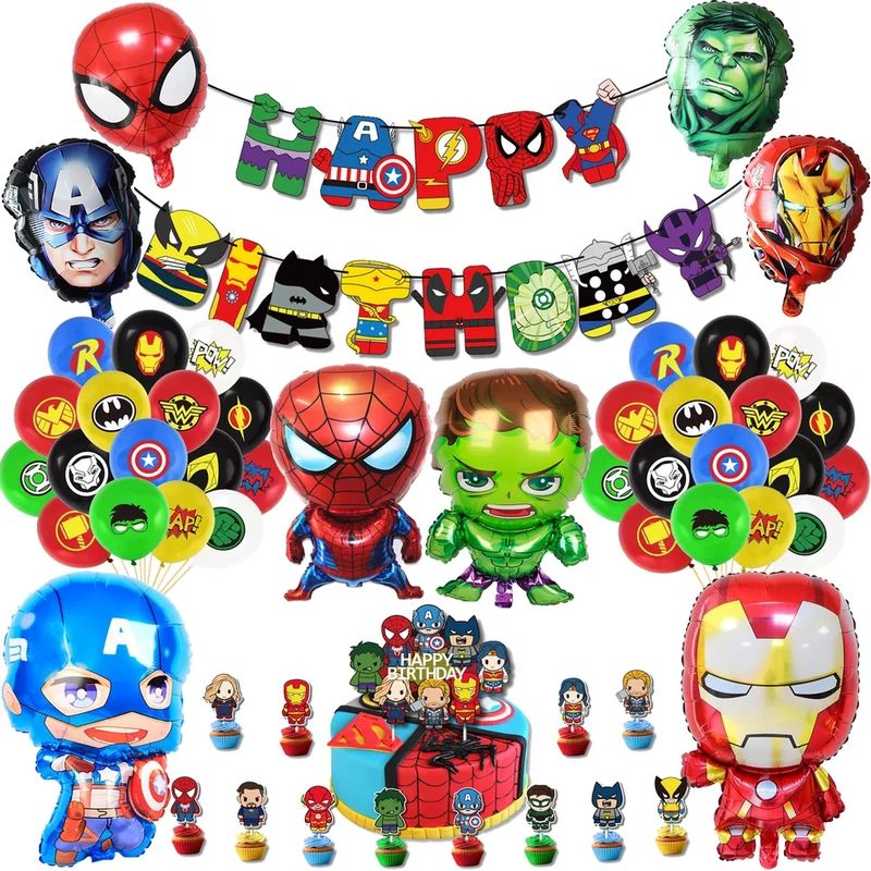 GENERICO - Set Decoración Globos + banderín Avengers superheroes