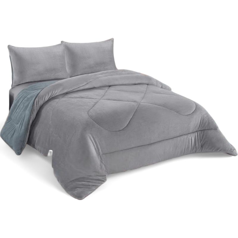GENERICO - Cobertor Invierno Plush Con Chiporro 2 Plaza + 2 Fundas Almohadas Gris