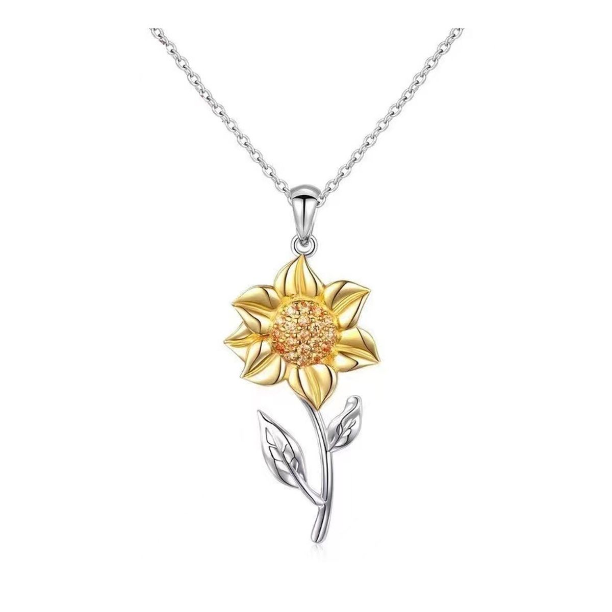ZG JOYAS - Collar Cadena Plata Fina 925 Girasol Flor Mujer Regalo