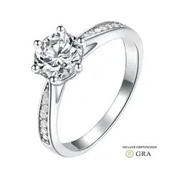 ZG JOYAS - Anillo Ajustable Compromiso Moissanita 1CT Plata 925 En Oro