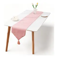 GENERICO - Camino Corredor De Mesa En Lino Con Fleco Medida 33x180cm - Rosa