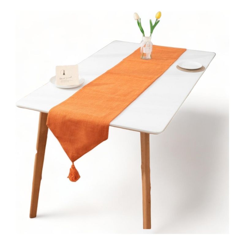 GENERICO - Camino Corredor De Mesa En Lino Con Fleco Medida 33x180cm - Naranja
