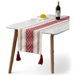 GENERICO - Camino De Mesa Medida 37x180cm Tejido Algodón Etnico Lineas Burdeo