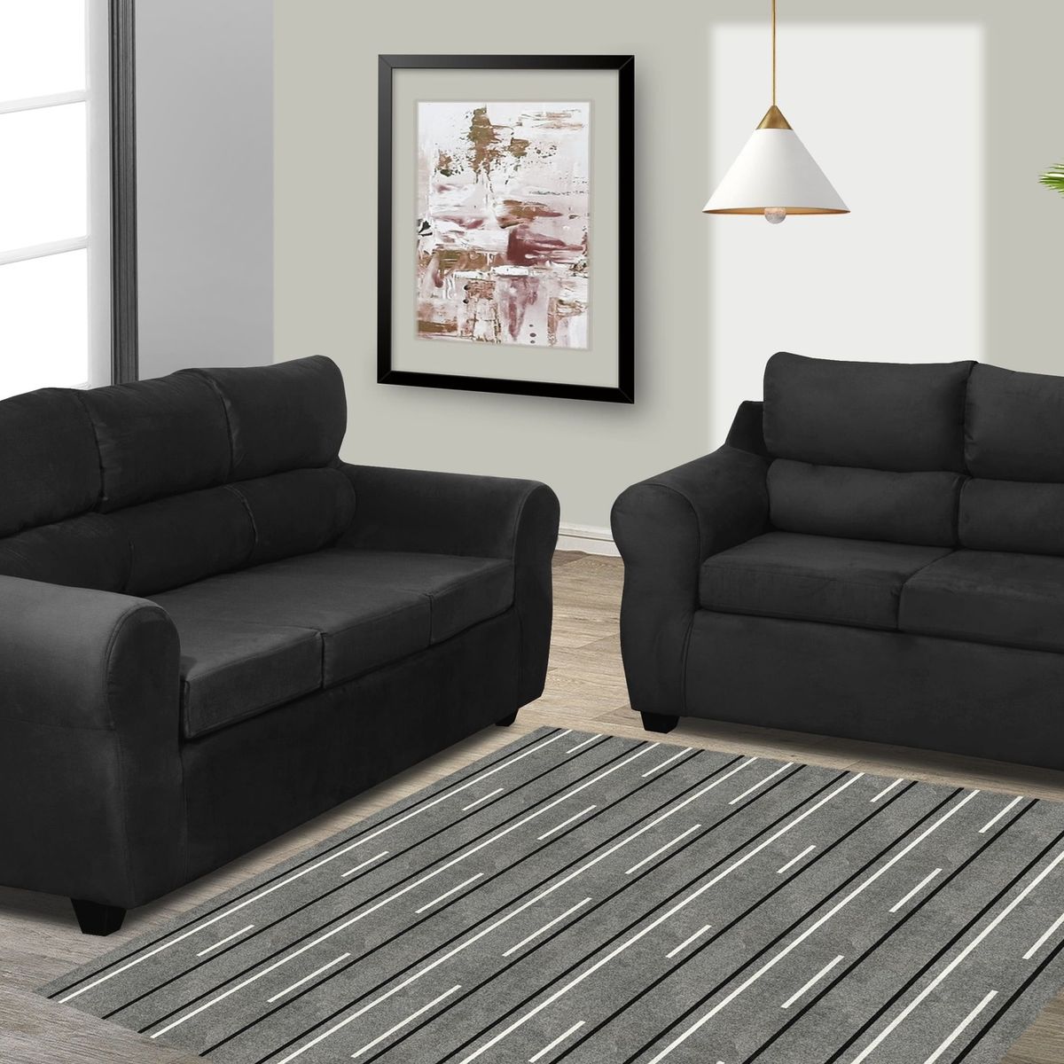 GENERICO - Juego de Living Dubai 3-2 Sofá 3 cuerpos + Sofá 2 de Cuerpos Negro