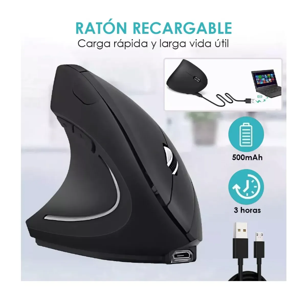 GENERICO - Mouse Vertical Inalámbrico Ergonómico Carga Usb