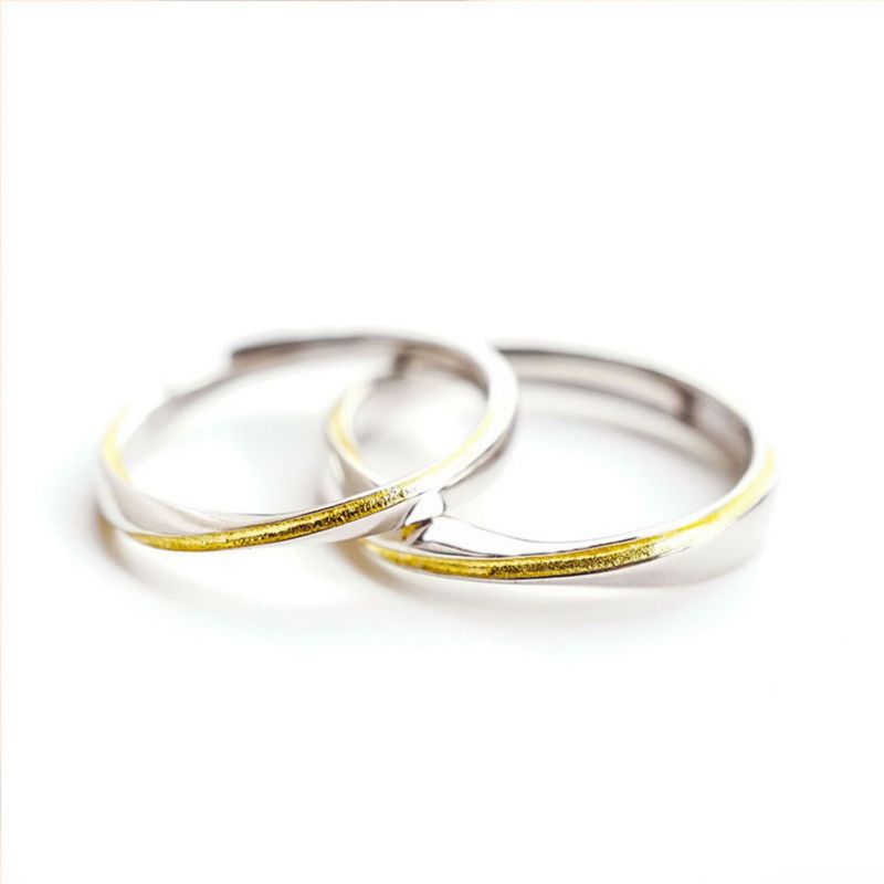 ZG JOYAS - Anillos Ajustables Plata S925 Pareja Compromiso Moebius En Oro 18k