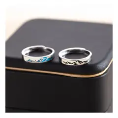 ZG JOYAS - Anillos Ajustables Plata 925 Pareja Promesa Bajo Montaña Mar