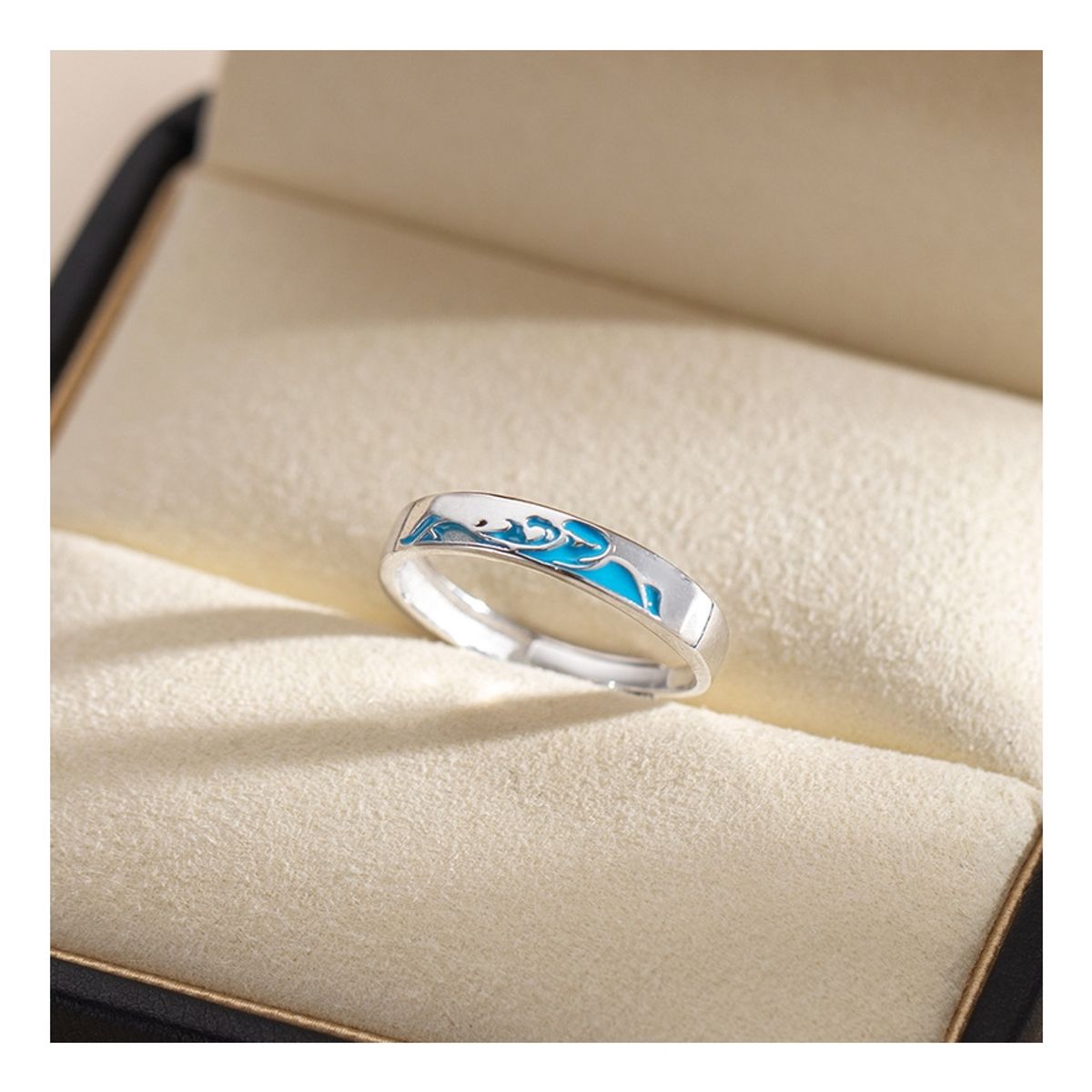 ZG JOYAS - Anillos Ajustables Plata 925 Pareja Promesa Bajo Montaña Mar