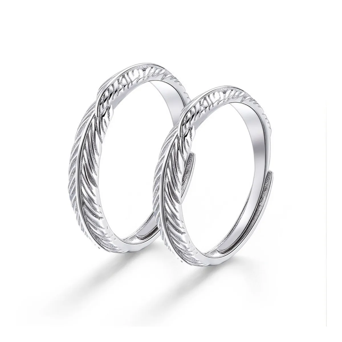 ZG JOYAS - Anillos Ajustables Plata S925 Pareja Corona Pluma Laurel