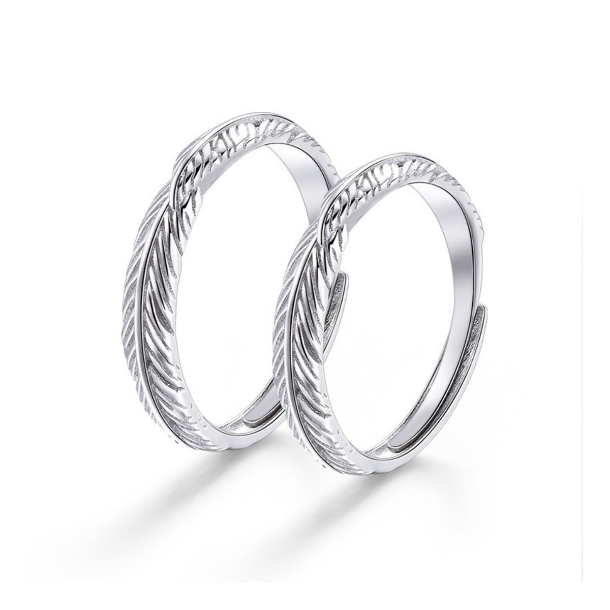 ZG JOYAS - Anillos Ajustables Plata S925 Pareja Corona Pluma Laurel