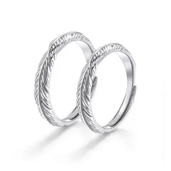 ZG JOYAS - Anillos Ajustables Plata S925 Pareja Corona Pluma Laurel