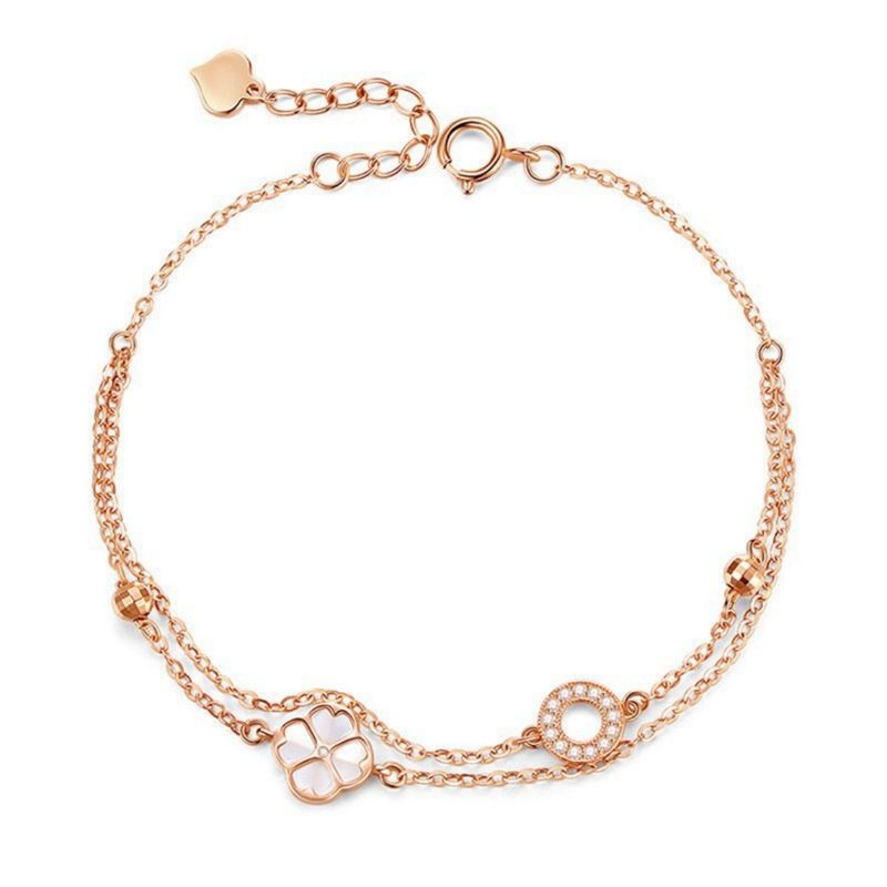 ZG JOYAS - Pulsera Plata Fina 925 Trebol 4 Hojas En Oro Rosa Mujer Regalo