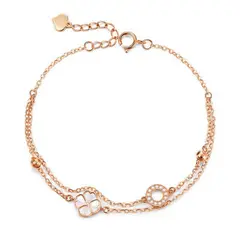 ZG JOYAS - Pulsera Plata Fina 925 Trebol 4 Hojas En Oro Rosa Mujer Regalo