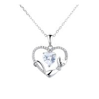 Collar Cadena Plata S925 Colgante Gato Doble Corazón Mujer