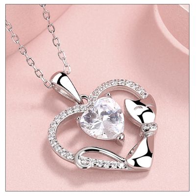 Imagen 2 del producto Collar Cadena Plata S925 Colgante Gato Doble Corazón Mujer