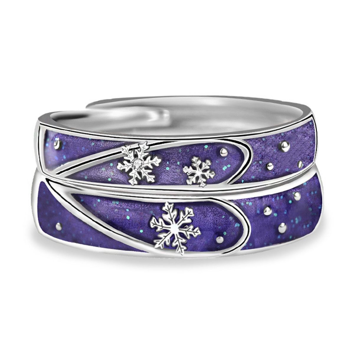 ZG JOYAS - 2 Anillos Ajustables Mujer Plata S925 Violeta Copos De Nieve