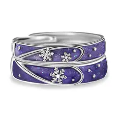 ZG JOYAS - 2 Anillos Ajustables Mujer Plata S925 Violeta Copos De Nieve