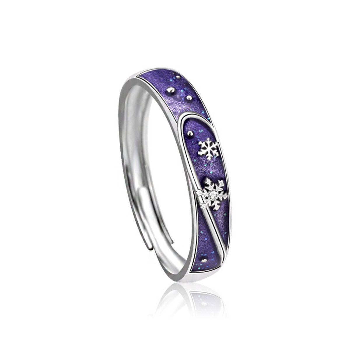 ZG JOYAS - 2 Anillos Ajustables Mujer Plata S925 Violeta Copos De Nieve