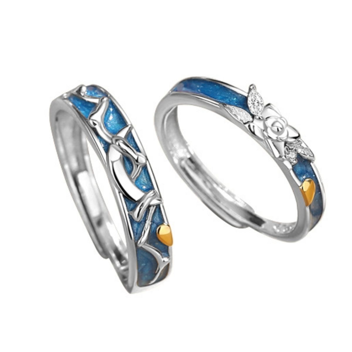 ZG JOYAS - Anillos Ajustables Plata S925 Pareja Compromiso Sueño de Primavera