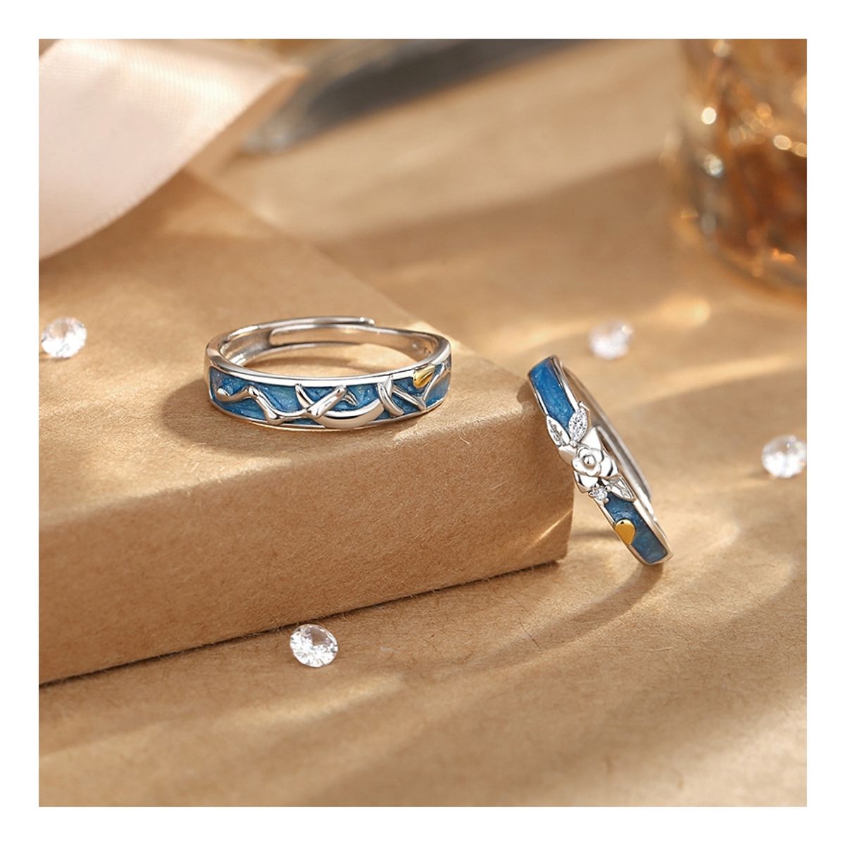 ZG JOYAS - Anillos Ajustables Plata S925 Pareja Compromiso Sueño de Primavera